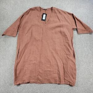 Bryn Walker Womens Bingley Tunic Dress Medium Brown Linen V-neck 3/4 Sleeve NEW